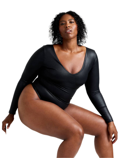 Leather Look Long Sleeve Bodysuit