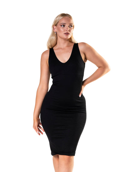 Deep V-Neck Seamless Shapewear Midi Dress