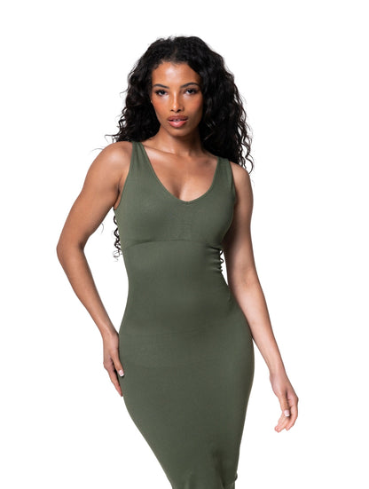 Deep V-Neck Seamless Shapewear Midi Dress