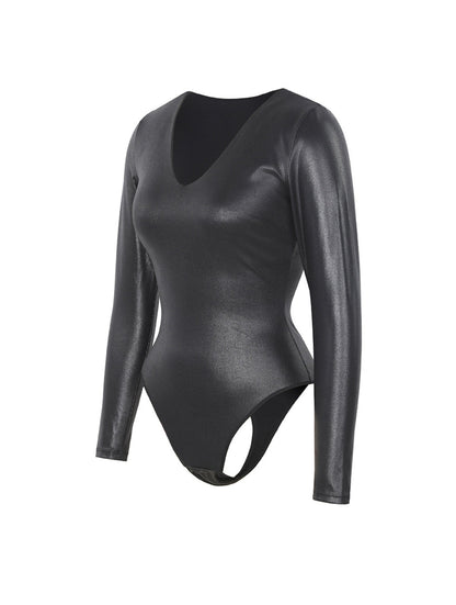 Leather Look Long Sleeve Bodysuit