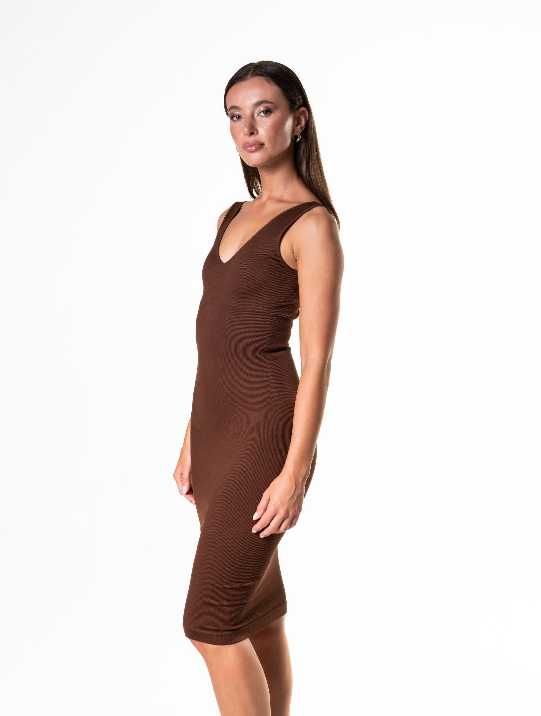 Deep V-Neck Seamless Shapewear Midi Dress